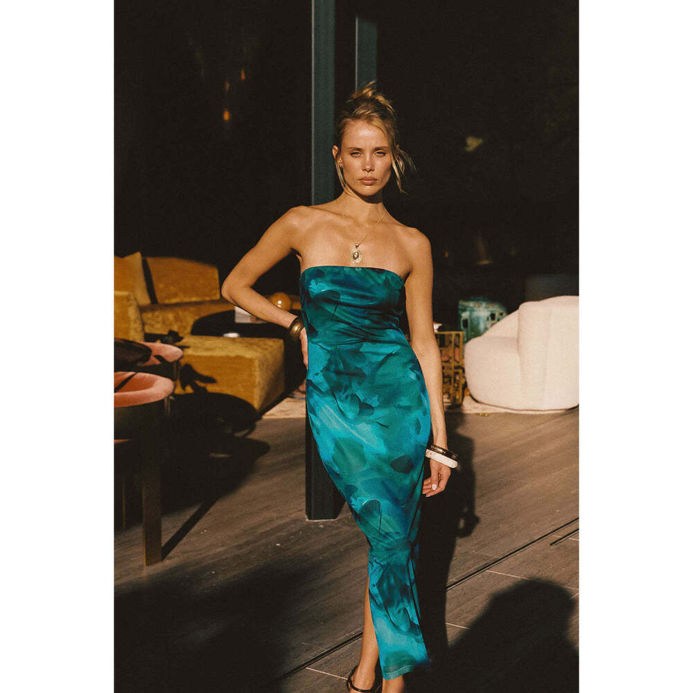 12th Tribe Avani Blue Floral Mesh Maxi Dress Size XSXS